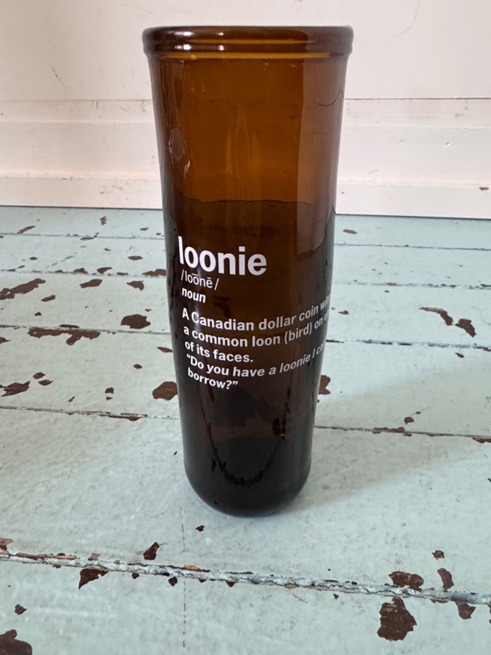 Upcycled beer class Tumbler Artech Studios Canadianism "Loonie"